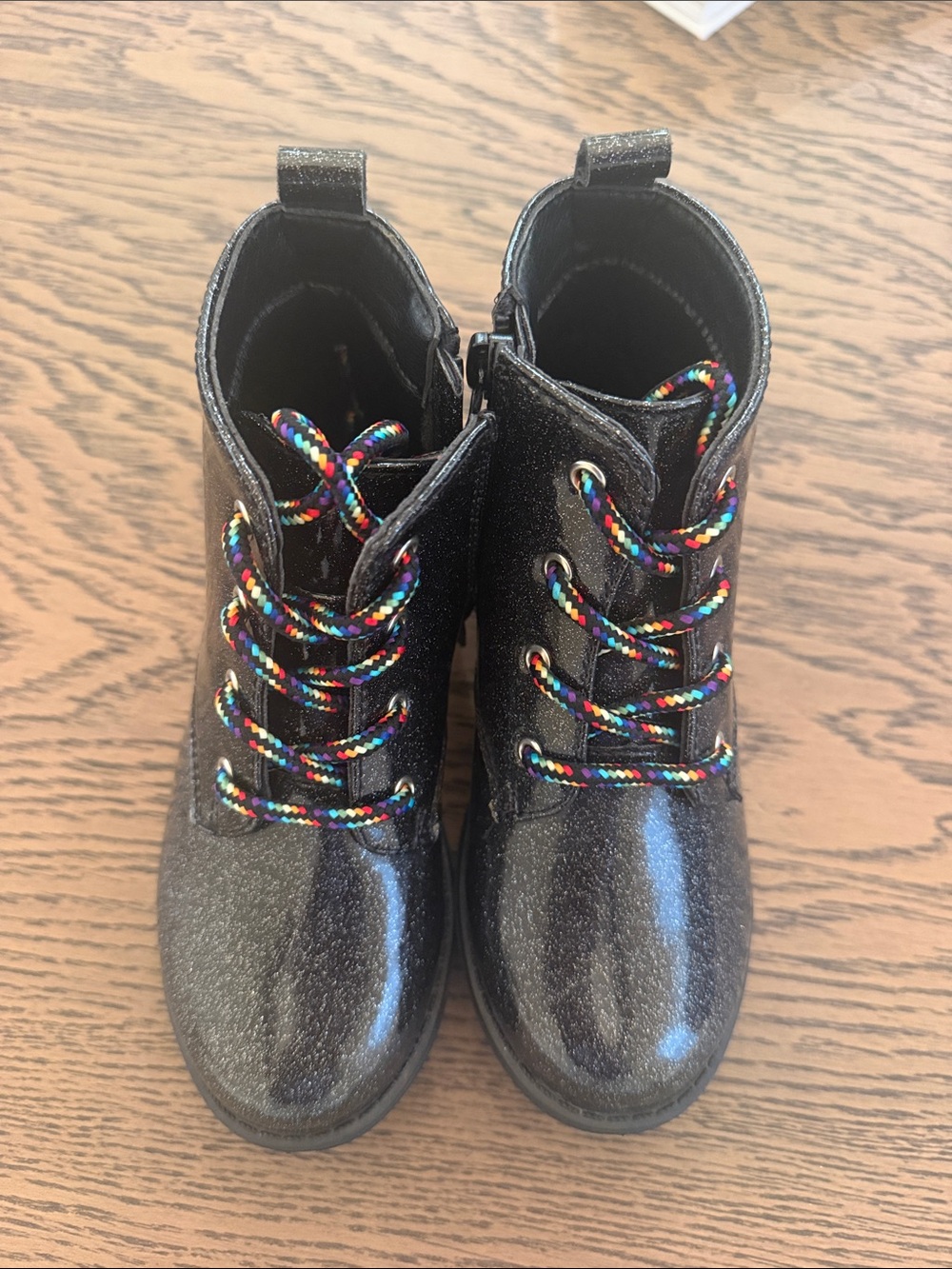 Tucker + Tate Black Glitter Boots with Rainbow Laces